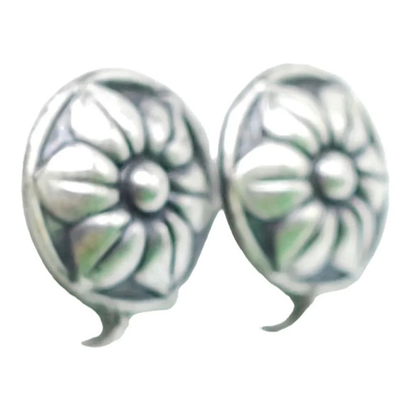 Sterling Silver Floral Design Engraved Boho Earrings Spring Ring Closure Vintage - Picture 2 of 6